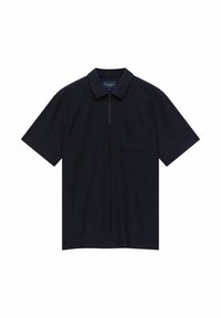 Marine polo shirt gemaakt van zachte stof, met een ritskraag en korte mouwen. Inclusief een borstzak voor extra detail.