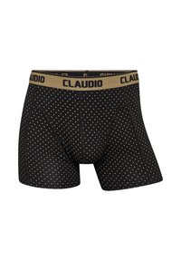 Sorte boxershorts med et prikket mønster i guld. Har en elastisk talje med mærke og en tætsiddende pasform. Fremstillet af et strækbart materiale.