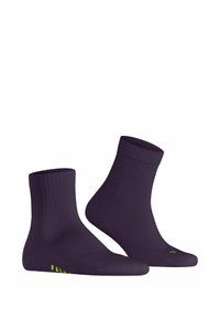 Calzini in misto cotone viola con polsini a coste e punta rinforzata. Presentano dettagli del logo giallo sul lato, offrendo una vestibilità aderente.