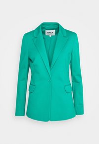 Zelený blazer s přiléhavým střihem, klopovými límci, zapínáním na jeden knoflík a dvěma předními kapsami. Vyrobeno z hladké, lehké látky.