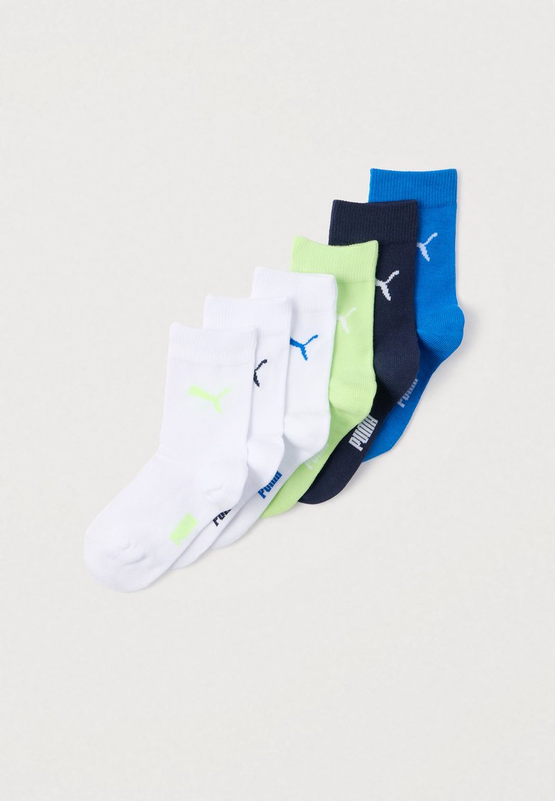 Siete pares de calcetines tobilleros en blanco, verde claro, azul marino y azul, con el logo de Puma en colores contrastantes. Mezcla de algodón, puños acanalados.