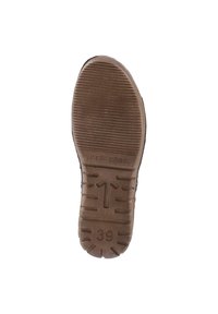 Braune Gummisohle mit strukturierten Rillen, die den eingeprägten Markennamen "JOSEF SEIBEL" und die Größe "39" seitlich zeigt.