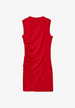 Rotes ärmelloses Kleid mit gerafftem Design auf der Rückseite, aus glattem, leichtem Stoff mit figurnaher Passform.