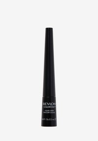 Eyeliner liquido nero in una bottiglia slanciata e affusolata. Presenta un testo di branding bianco e una finitura opaca. Capacità 2,5 ml.