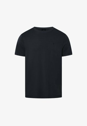 Eenvoudig zwart t-shirt met korte mouwen en ronde hals, met klein tonaal logo op de linkerborst en een aansluitende pasvorm.