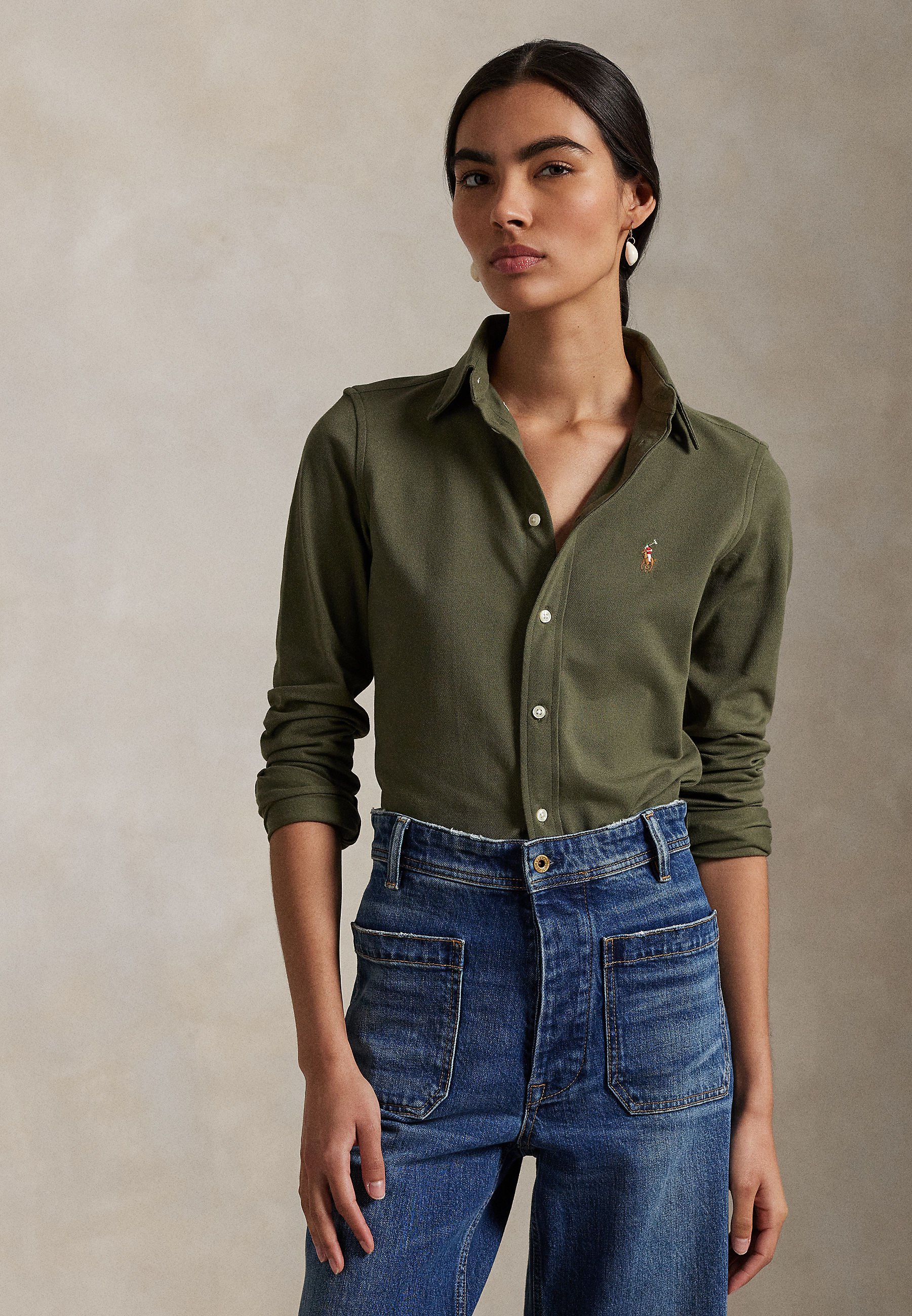 Camicia Donna A Maniche Lunghe Con Bottoni E Orlo Asimmetrico, Stampa Labrador Retriever, Tessuto Leggero, Taglie S-2XL, Autunno 2024