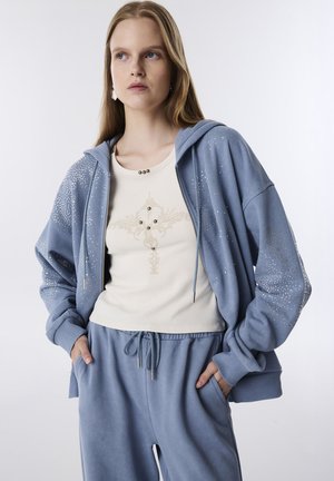 WASHED HOTFIX - Felpa con zip - blue