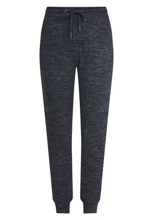 Mörkgrå sweatpants med en texturerad yta, elastisk midja, justerbar dragsko och avsmalnande muddar vid anklarna.
