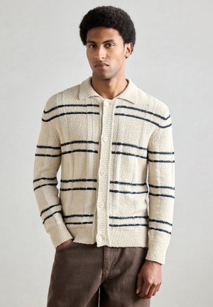 CARDIGAN WITH SHIRT COLLAR CHECK INSPIRED STRIPE - Adīta jaka - light oat