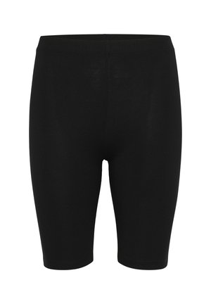 Sorte bomulds shorts med tætsiddende pasform, der har en behagelig elastisk talje og glat tekstur, der slutter lige over knæet.