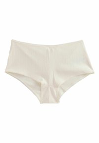 Bralet hlačice visokog struka u krem boji s teksturiranim vertikalnim prugama, od mekog materijala i s elastičnom trakom u struku. Šavovi su uredno završeni.