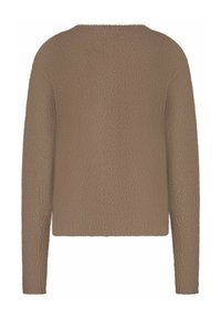 Langsleeve fuzzy bruin sweater met een ronde halslijn en een zachte, gestructureerde stof.