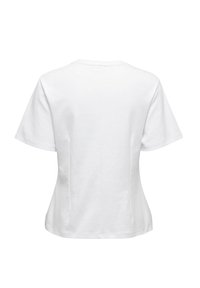 Vit bomull t-shirt, korta ärmar, rund hals, slät textur, åtsittande silhuett med sido sömmar, bakvy.