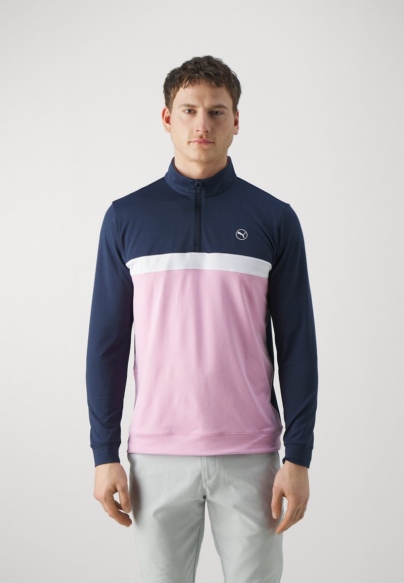 Puma Golf - PURE COLORBLOCK 1/4 ZIP - Top s dlouhým rukávem - deep navy/pink icing, Zvětšit