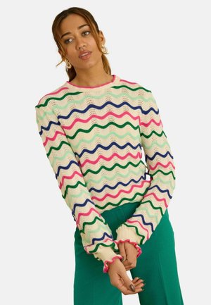 REGULAR FIT - FRILL NECK - Pulover - cream multicolored wavy stripe