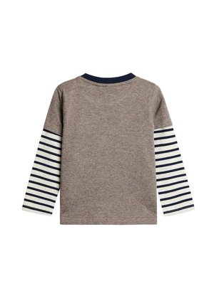 Gari ar garām piedurknēm, ar gaiši brūnu ķermeni un tumši zilu ribotu apkakli. Piedurknes svītrotas tumši zilā un baltā krāsā. Mīkstas auduma tekstūra.