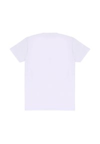 Kurzärmliges, Rundhals-T-Shirt in reinem Weiß, aus Baumwolle gefertigt, mit einer glatten Textur ohne sichtbare Muster oder Grafiken.