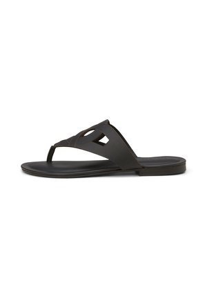Brown thong sandals with cut-out design, smooth upper material, and flat sole. Minimalist style with subtle stitched accents.