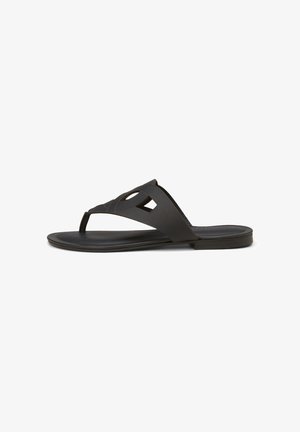 Bruine teensandalen met uitsparings, glad bovenmateriaal en platte zool. Minimalistische stijl met subtiele gestikte accenten.
