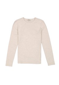 Lichtbeige langsl sleeve shirt van zachte stof. Kenmerkt zich door een ronde hals en een getailleerd silhouet met ribbelstructuur en een minimalistisch ontwerp.