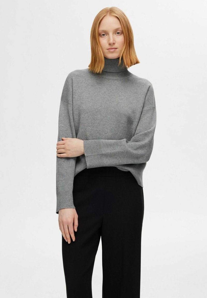 Selected Femme SLFKAMMA ROLL NECK - Trui - medium grey melange