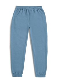 Lichtblauwe sweatpants van zacht materiaal, met een elastische tailleband en taps toelopende boorden bij de enkels voor een snug fit.
