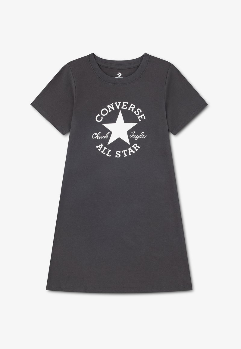 Robe gris foncé à manches courtes avec une étoile blanche et le texte "Converse Chuck Taylor All Star" au centre devant.