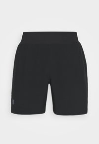 Shorts deportivos negros con una tela suave y ligera. Cuentan con una cinturilla elástica y un pequeño logo en gris oscuro en la pierna izquierda.