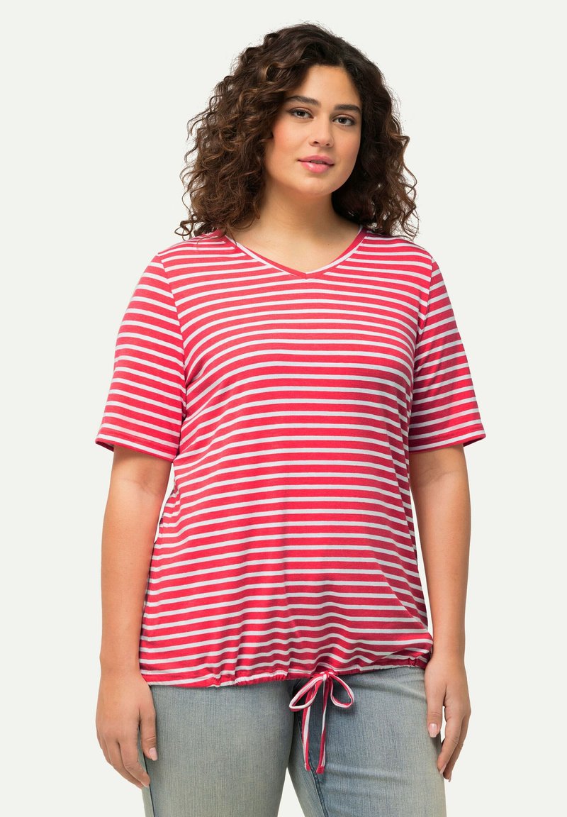 Ulla Popken STRIPED DRAWSTRING HEM SHORT SLEEVE TEE - Triko s potiskem - pink