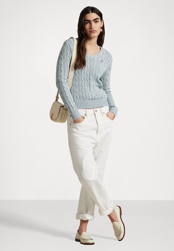 CABLE-KNIT COTTON V-NECK SWEATER - Jumper - light chambray4