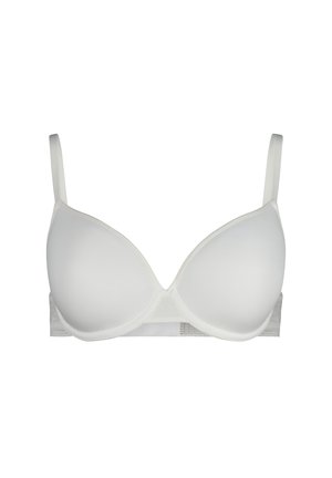 Soutien-gorge blanc rembourré avec bretelles réglables et armatures, conçu pour un port quotidien, présenté sur un fond blanc uni.