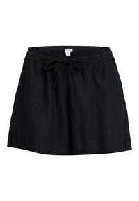 Sorte shorts laget av lett stoff med elastisk midjebånd og snøring. Har sidelommer og ventilerte sømmer for komfort.