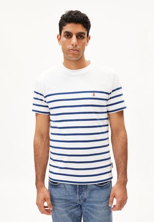 ARMEDANGELS AADROS STRIPES - T-Shirt print - white faded indigo
