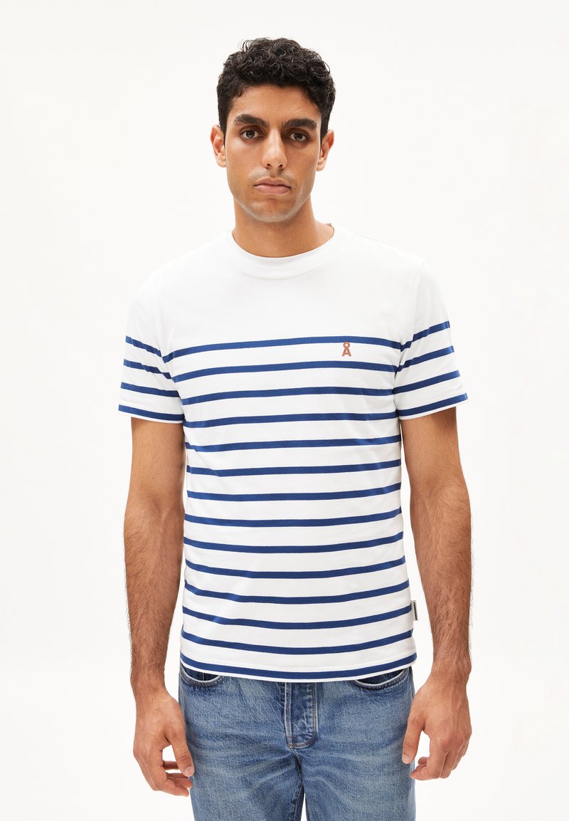 ARMEDANGELS AADROS STRIPES - T-Shirt print - white faded indigo