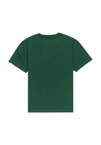T-shirt en coton vert, à manches courtes, col rond, design uni, texture lisse, sans logos ni motifs visibles, vue de dos.