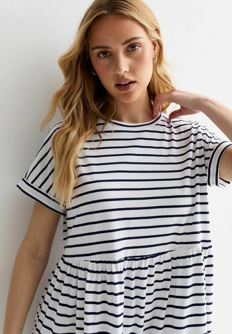 New Look Stripe Tiered Midi Smock - Day dress - white pattern/white -  Zalando