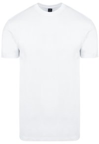 Witte katoenen T-shirt met korte mouwen, een ronde hals en een rechte zoom. Gladde textuur, geen patronen of grafische afbeeldingen.