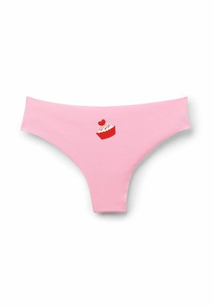 Rosa nahtloser Tanga mit einer kleinen rot-weißen Cupcake-Grafik in der Mitte vorne.