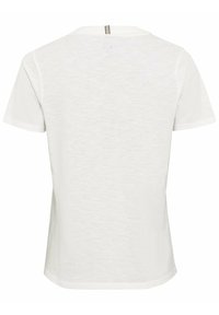 Witte t-shirt met korte mouwen, ronde hals en een verticale streepdetaillering op de rug. Gemaakt van lichtgewicht, textuurstof.