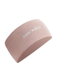 Ampia fascia per capelli rosa chiaro, realizzata in tessuto elasticizzato. Presenta un logo bianco "icebreaker". Texture liscia con un aspetto uniforme.