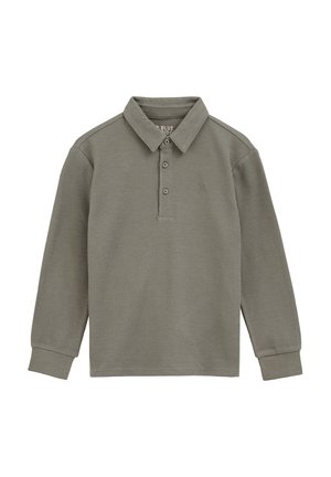 Långärmad polo i olivgrön, tillverkad av strukturerad tyg. Har en klassisk krage, treknäppning och broderad logotyp.