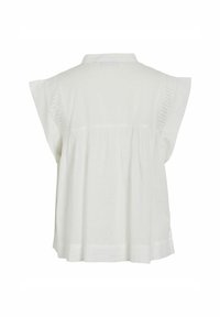 Witte blouse met korte mouwen en een geplooide achterkant, voorzien van textuur aan de zijkanten en een kraag. Gemaakt van lichtgewicht stof. Casual ontwerp.