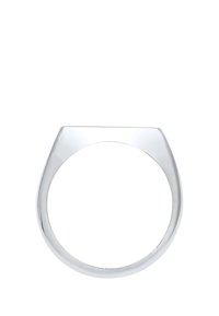 Schlanker Silberring mit flacher Oberseite und glatter Oberfläche, ausgestattet mit einem abgerundeten Innenbereich und einer minimalistischen geometrischen Form.