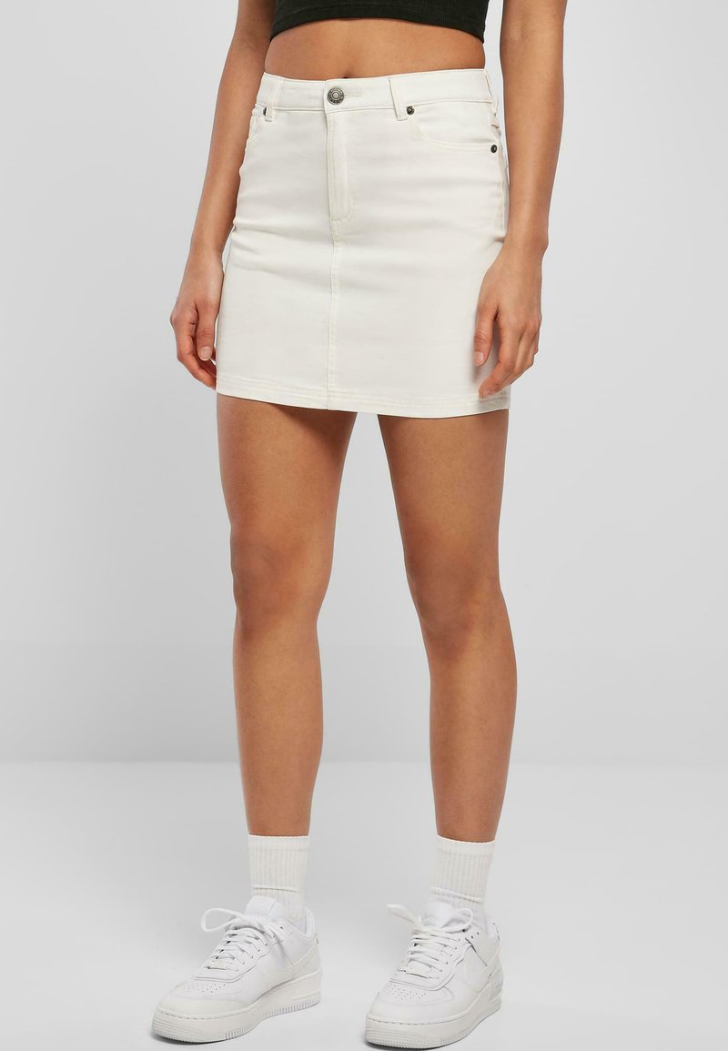 Jupe en jean plissée à taille haute pour femmes - Light Blue Blanc