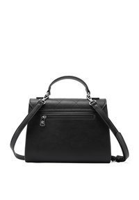 Borsa a mano in pelle nera con forma strutturata, davanti trapuntato, tracolla staccabile e dettagli in argento. Dotata di una tasca con zip sulla parte anteriore.