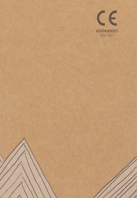 Brown cardboard with a textured surface featuring a zigzag pattern in black outlining the top edge. Includes CE markings and text.