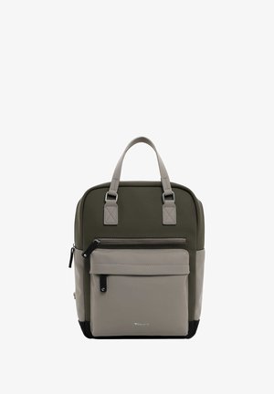 Kuprinė, pagaminta iš lygaus alyvų žalios ir šviesiai pilkos sintetinių medžiagų. Įrengta dviem užtrauktuko skyreliais ir tvirtais viršutiniais rankenėmis.