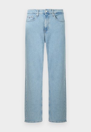 Light blue straight-leg jeans made of denim. Features a standard waistband, front pockets, and a slight faded texture.