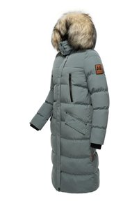 Hallikas, paks parka karusnaha voodriga kapuutsiga, mustade lukudega, rinna taskuga, logo plekkiga varrukal ja soonilised mansetid sooja hoidmiseks.