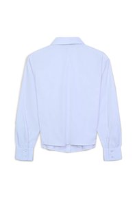 Chemise blanche à manches longues avec un col classique, des poignets boutonnés et un ourlet droit. Caractérisée par une texture de tissu lisse. Vue arrière montrée.